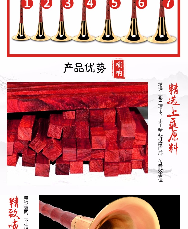 Nhạc cụ suona gỗ đàn hương cao cấp chính hãng trọn bộ CEFGD chỉnh âm cho người mới bắt đầu dân gian kích thước trẻ em chuyên nghiệp cũ - Nhạc cụ dân tộc