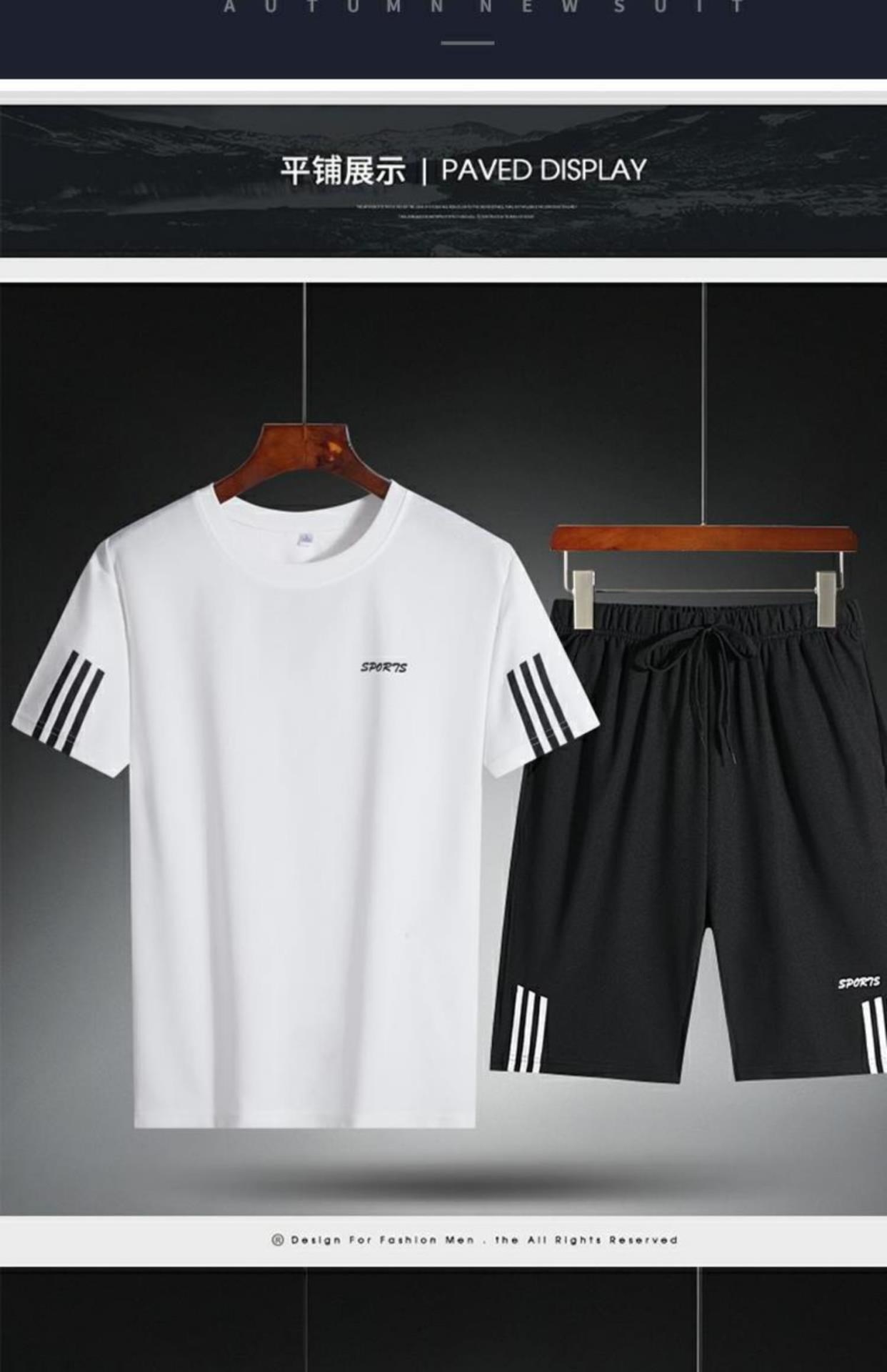 Mùa hè nam ngắn tay áo phông bộ đồ thể thao giản dị quần đùi rộng hai mảnh chạy thể dục nhanh khô bộ đồ nam dx - Bộ đồ