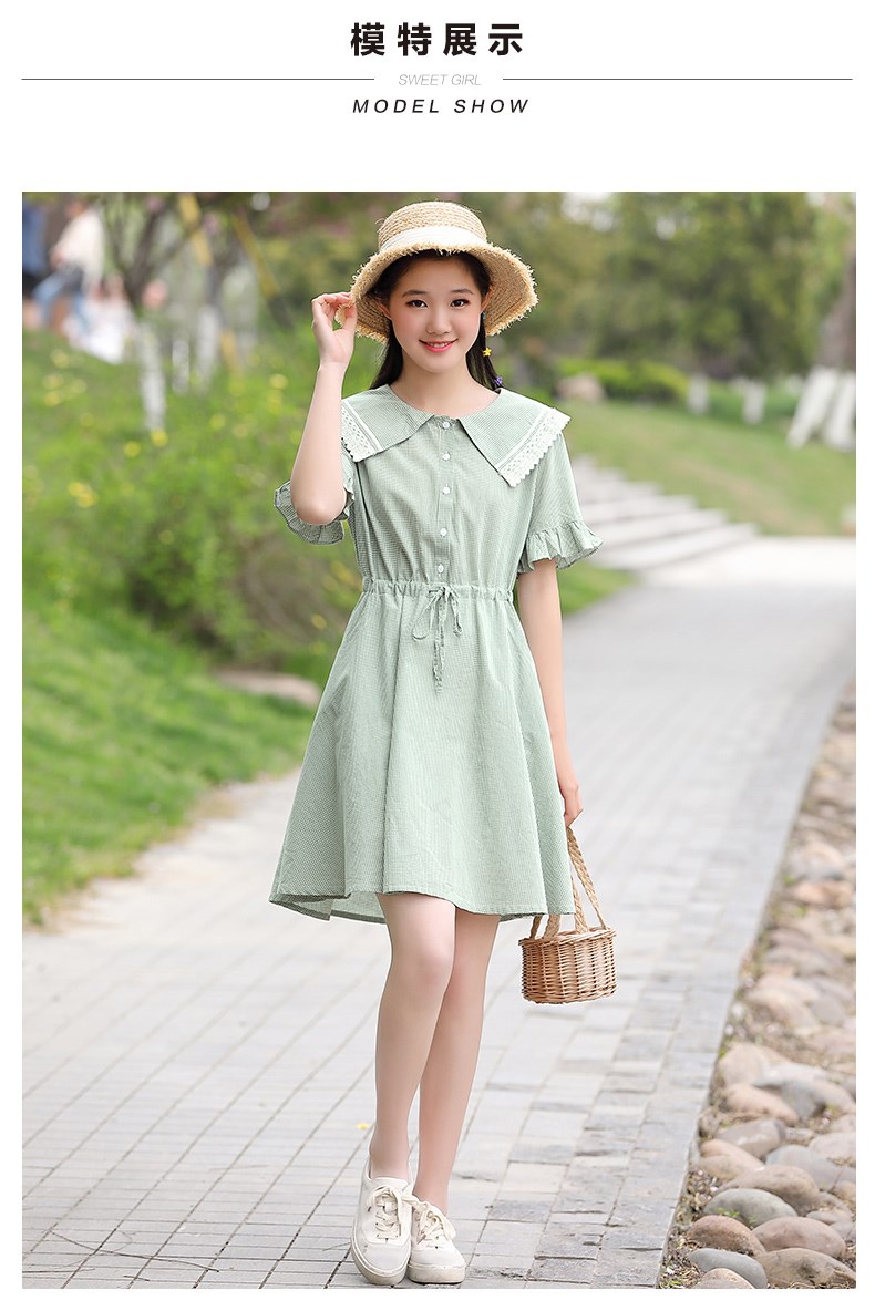 2020 mùa hè mới 12 cô gái lớn trẻ em phong cách phương tây váy kẻ sọc 13 cô gái váy 15 tuổi váy công chúa ngắn tay váy mùa hè - Khác