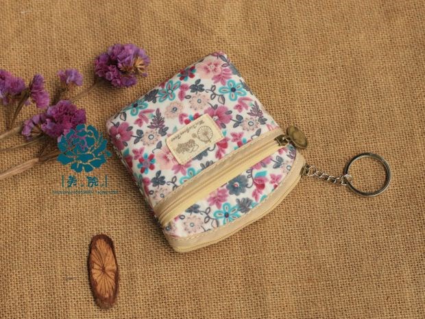 Cô gái tươi Hàn Quốc vải hoa dây kéo đôi dây kéo nhỏ đồng xu nhỏ túi đựng chìa khóa thẻ đựng đồ lặt vặt túi tiền xu - Trường hợp chính