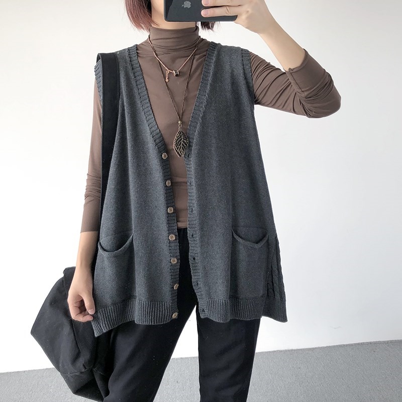 2018 phong cách mới của phụ nữ lỏng lẻo văn học không tay giữa áo dệt kim áo len cardigan - Áo vest