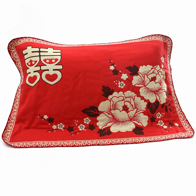 Gối bông cưới bao gồm một cặp bông gạc lớn màu đỏ giường lễ hội chăn gối của hồi môn hạnh phúc cặp đôi - Khăn gối