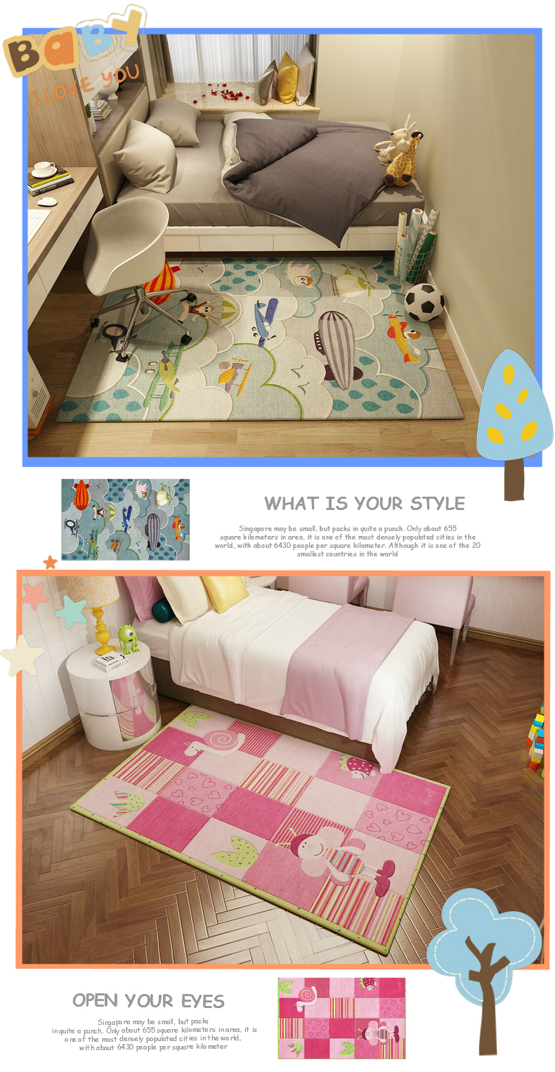 Thảm phòng trẻ em hoạt hình cao cấp thảm công chúa bé bò thảm Thảm trẻ em đầu giường phòng ngủ phòng khách có thể được - Thảm