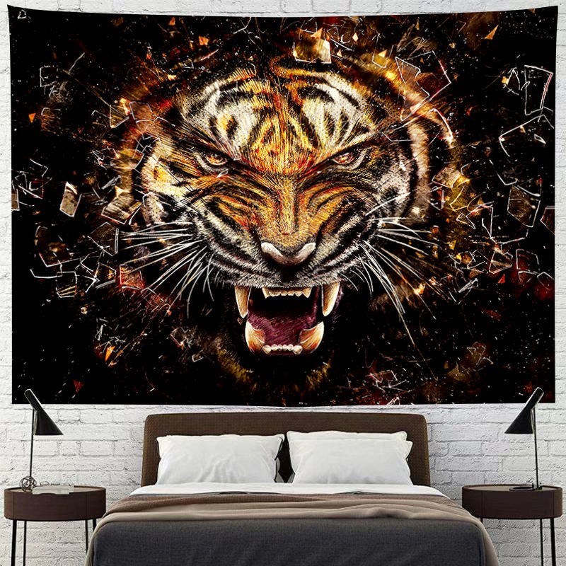 Nền màu đen và trắng vua sư tử vải trong phong cách trang trí cho bé trai tấm thảm treo vải sống lưới màu đỏ phòng tường vải có thể được tùy chỉnh - Tapestry