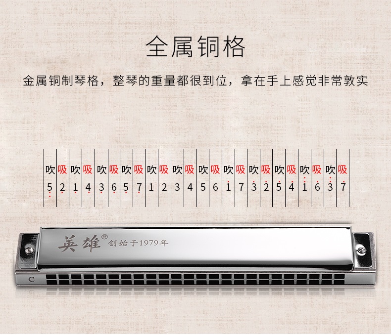 Hero Copper Harmonica 24 lỗ đa âm C Điều chỉnh Học sinh mới bắt đầu Nam nữ trưởng thành Tự học chuyên nghiệp Chơi nhạc kịch - Nhạc cụ phương Tây