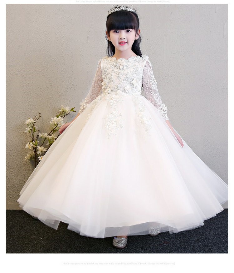 Cô gái nhỏ công chúa váy cô gái bông gạc váy trẻ em váy trắng gạc váy hoa cô gái váy cưới chủ nhà trang phục mùa đông - Váy trẻ em