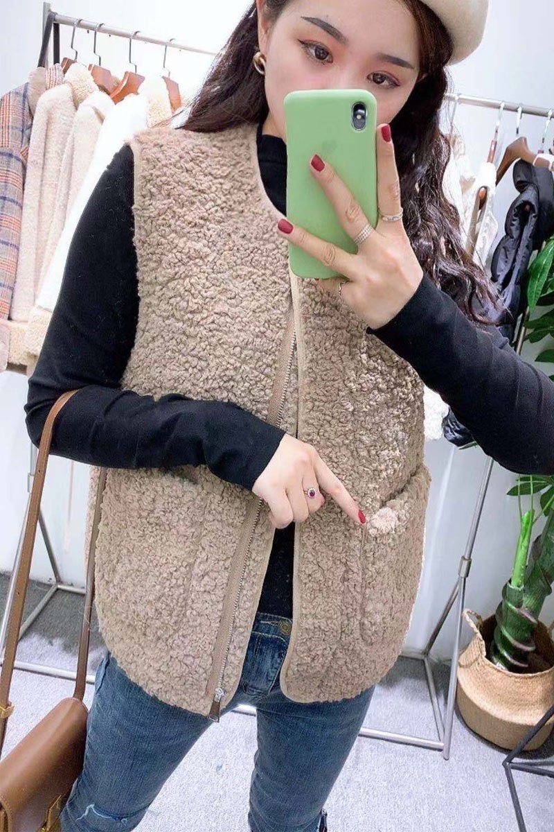 Little Swallow Womens 2019 Phiên bản mới của Hàn Quốc Loose Slim Pocket Không tay Lamb Hair Vest Áo khoác sang trọng - Áo vest