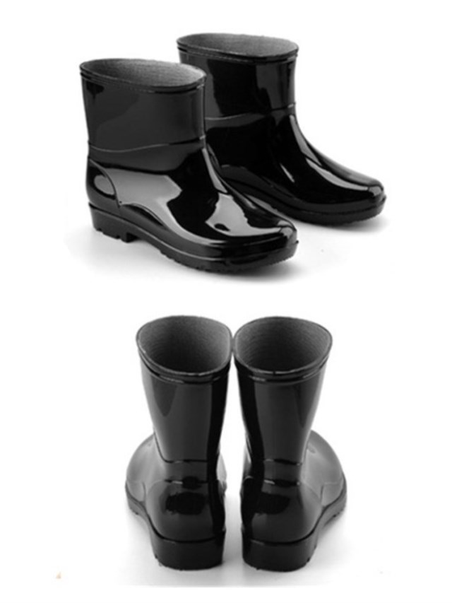 Đáy ống mềm ủng đi mưa nước đen bảo hiểm lao động nam ngắn miệng tất cả mùa đông giày cao su ủng cao su thời trang nhựa thoáng khí và nhẹ - Rainshoes