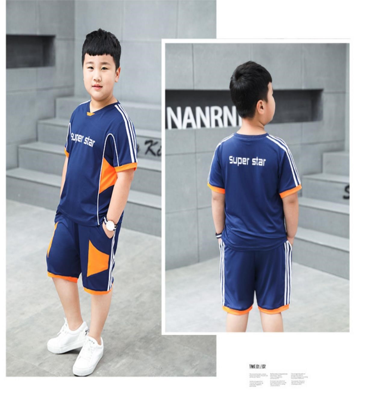 Quần áo trẻ em béo bé trai phù hợp với thể thao mùa hè bé trai lớn béo và mỏng quần áo thun ngắn tay rộng rãi - Khác