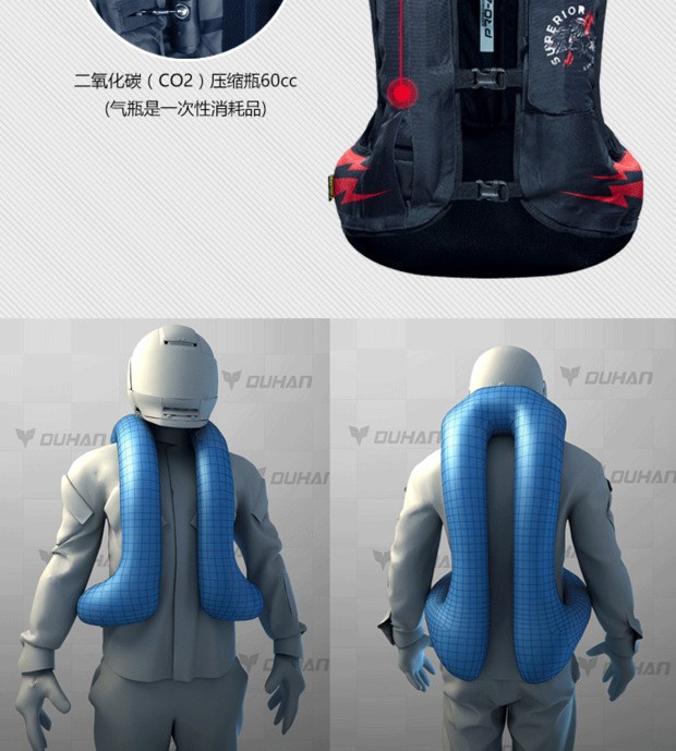 DUHAN Duhan túi khí xe máy áo vest túi khí phù hợp với chống ngã xe máy bơm hơi áo vest thiết bị cưỡi - Xe máy Rider thiết bị