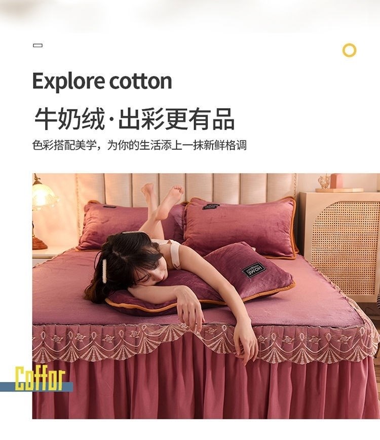 Một mảnh nhung pha lê trải giường dày váy nhung sữa Phiên bản Hàn Quốc của giường đơn và đôi ngắn sang trọng bằng ren mùa đông - Váy Petti