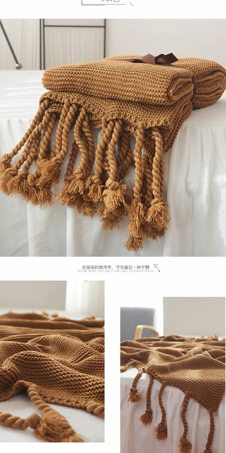 Bắc Âu nguyên chất cotton dệt kim chăn bông văn phòng ngủ trưa len đan thư giãn tua trang trí sofa bọc chăn - Ném / Chăn