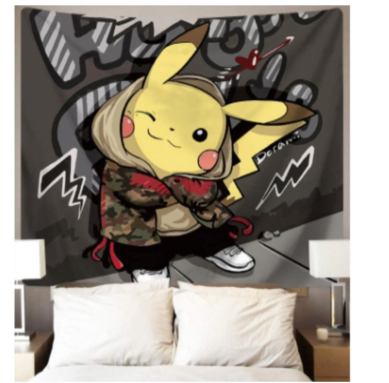 Velcro Pikachu nổ dễ thương đầu giường phòng ngủ nền vải che tường trang trí thảm trang trí ký túc xá Nhật Bản áp phích treo vải - Tapestry