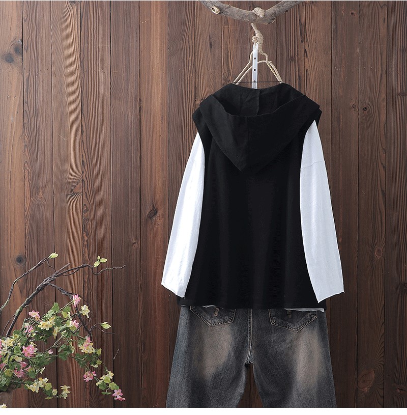 Mùa thu mới của phụ nữ áo khoác denim vest vest nữ văn học rửa lỏng kích thước lớn trùm đầu áo khoác - Áo vest