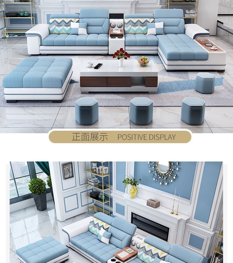 Đặt nhà mới kiểu bắc âu hiện đại kết hợp sofa vải đơn giản công nghệ vải da căn hộ chung cư lớn nội thất toàn nhà phòng khách lớn - Ghế sô pha