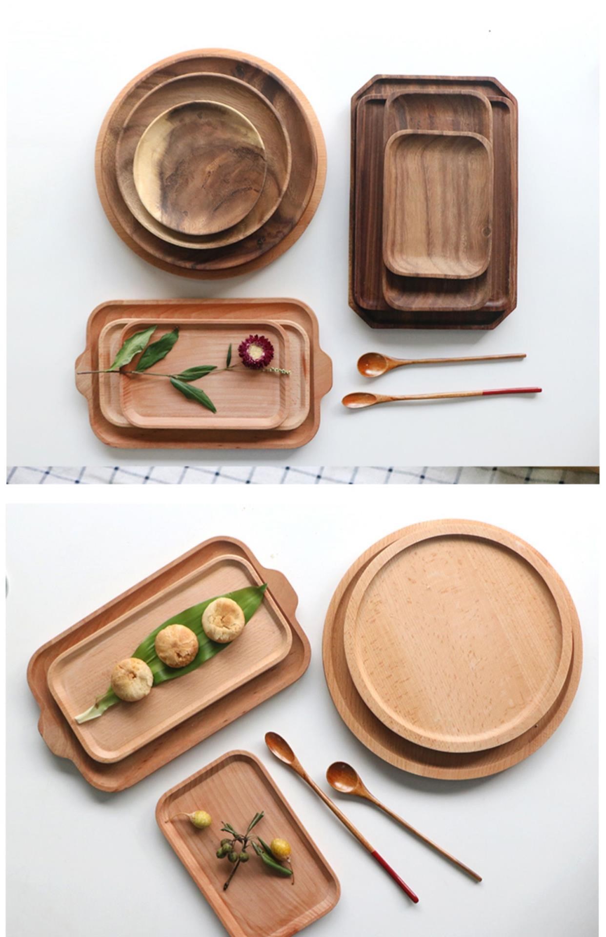 Khay retro vững chắc khay gỗ bữa ăn bằng gỗ hình chữ nhật nước kiểu Nhật Bản bánh mì bằng gỗ gia đình khay trà khay trái cây - Tấm