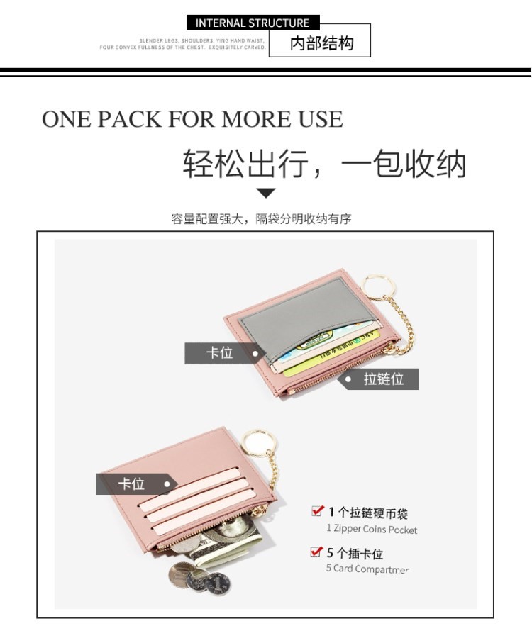 Túi đựng thẻ đồng xu ví nữ một siêu mỏng đơn giản dễ thương sinh viên móc chìa khóa dây kéo ví nhỏ nữ - Chủ thẻ