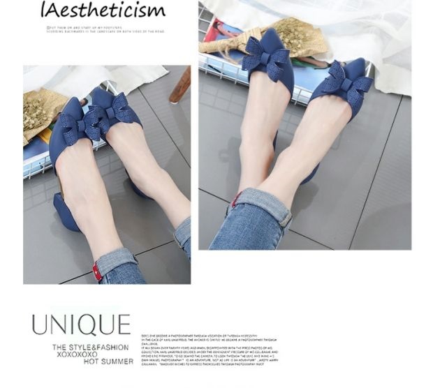 Xiao Yangs rỗng phụ nữ giày đi biển giày đi biển giày nhựa chống trượt thạch không thấm nước thoải mái thoáng khí với nơ - Rainshoes