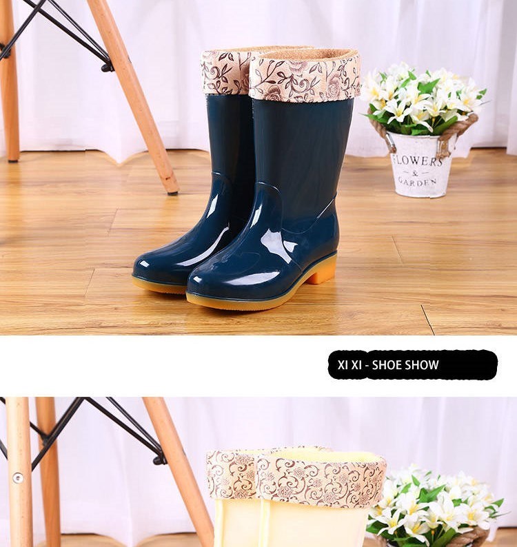 Jelly giày cao đầu đơn giày đi mưa ủng chống thấm nước phụ nữ phong cách thời trang mặc bên ngoài ấm áp và nhung giữa cắt nước thải - Rainshoes