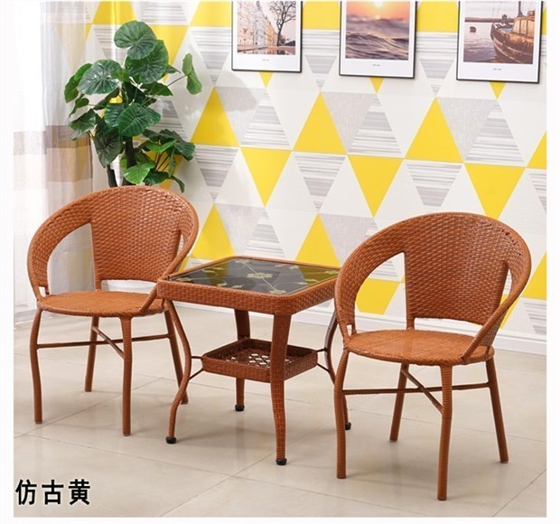 Đồ nội thất ghế mây ba mảnh bàn cà phê nhỏ ban công bàn ghế kết hợp bốn bàn tròn sân thượng bàn trà mây tre đan ghế sân vườn - Bàn ghế ngoài trời / sân