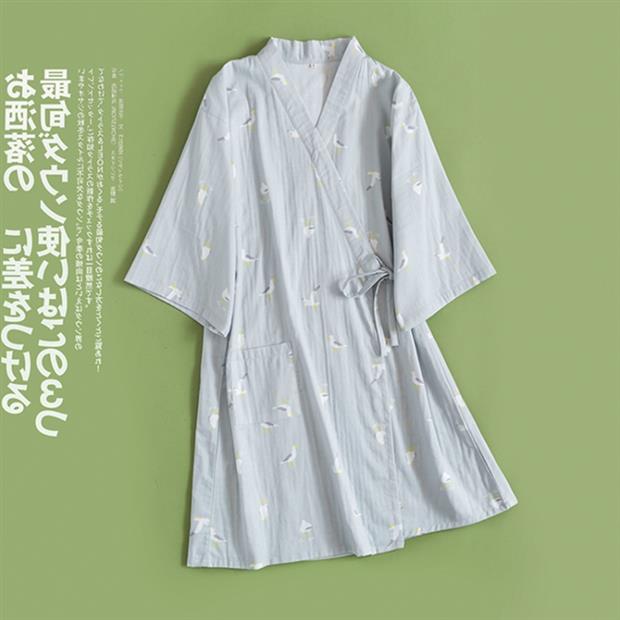 Nửa tay áo ngủ nữ cotton tinh khiết Nhật Bản áo ngủ kimono cotton gạc mùa hè mỏng kích thước lớn áo choàng tắm rộng rãi đồ ngủ - Đêm đầm