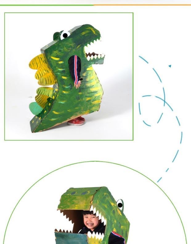 恐龙纸箱头套益智立体角制作diy微缩模型呆萌头套可爱可穿戴纸板