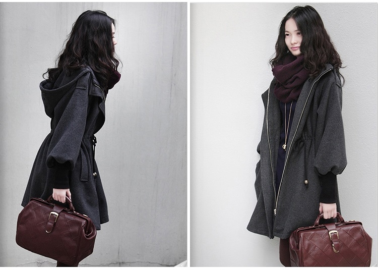 Mùa xuân và mùa thu mùa đông Phiên bản Hàn Quốc của phụ nữ rộng kích cỡ lỏng lẻo Phụ nữ trùm đầu áo len dài giữa áo khoác len với bông dày - Trung bình và dài Coat