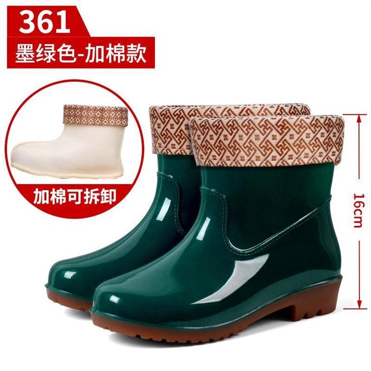 Áo mưa của nam giới ấm áp của phụ nữ ủng chống thấm nước làm việc giày đi mưa ngắn giữa ống phụ nữ cỡ trung dày cao gót giày nước nông - Rainshoes
