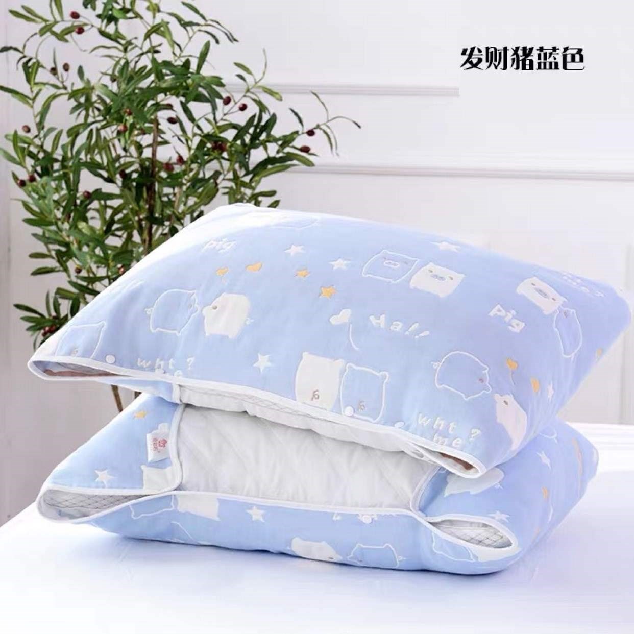 Khăn gối cotton tinh khiết sáu lớp gạc bông nửa gói khăn gối cố định áo gối người lớn chống trượt cặp vợ chồng - Khăn gối