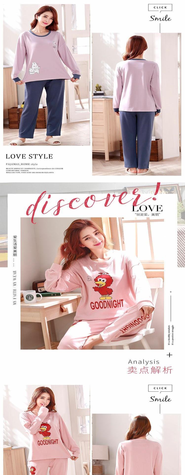 Đồ ngủ nữ mùa thu và mùa đông cotton cotton dày áo thun Bộ đồ ngủ phụ nữ cotton in thời trang phương tây phong cách phục vụ sinh viên mùa đông - Pyjama