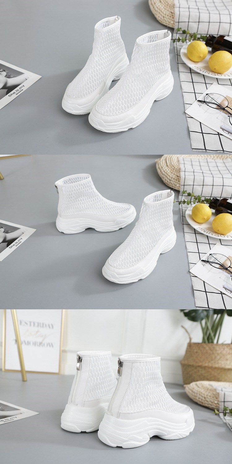 Giày cao cổ mùa thu BECHEDOR trẻ em ủng lưới rỗng thoáng khí trong giày siêu lửa ulzzang Harajuku dày phá cách - Giày cao gót