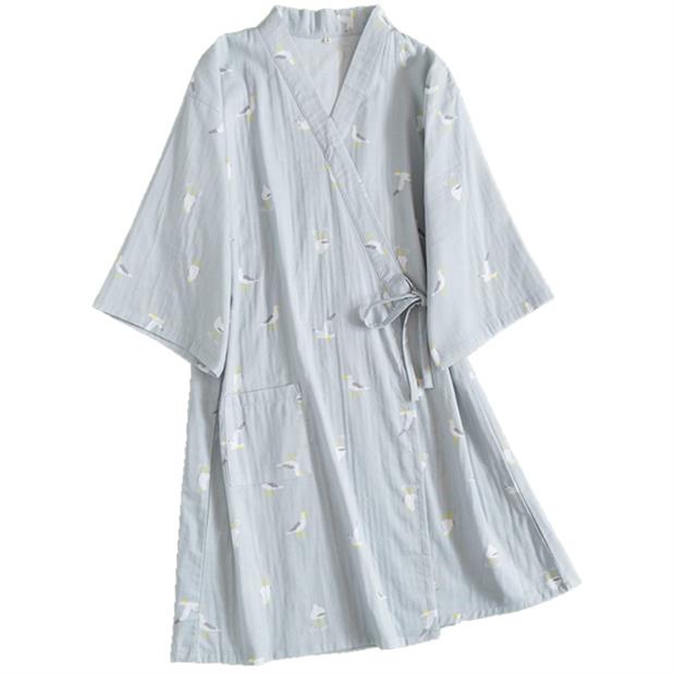 Nửa tay áo ngủ nữ cotton tinh khiết Nhật Bản áo ngủ kimono cotton gạc mùa hè mỏng kích thước lớn áo choàng tắm rộng rãi đồ ngủ - Đêm đầm