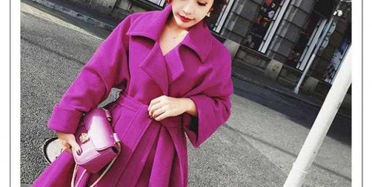 . 2019 mùa thu và mùa đông mới Hàn Quốc màu tím eo eo giữa áo len dài áo len lỏng áo khoác nữ - Trung bình và dài Coat