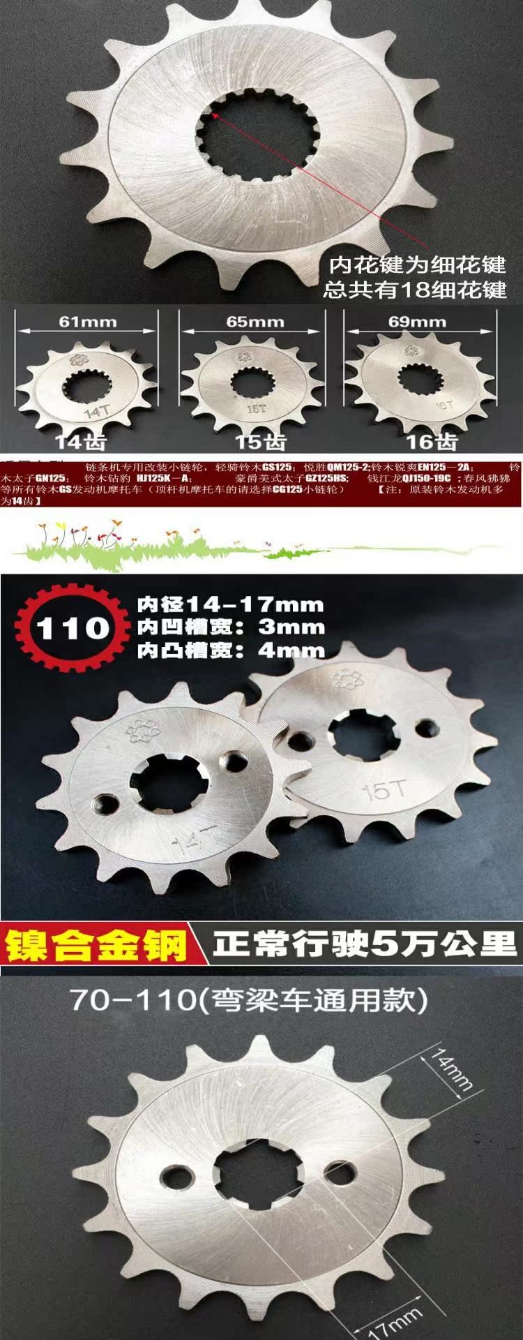 Điều chỉnh tốc độ xe máy Bánh răng xích nhỏ tiết kiệm nhiên liệu Thiết bị tiết kiệm nhiên liệu 16 17 răng 125 150 phụ kiện Bánh xe xích nhỏ - Xe máy Gears