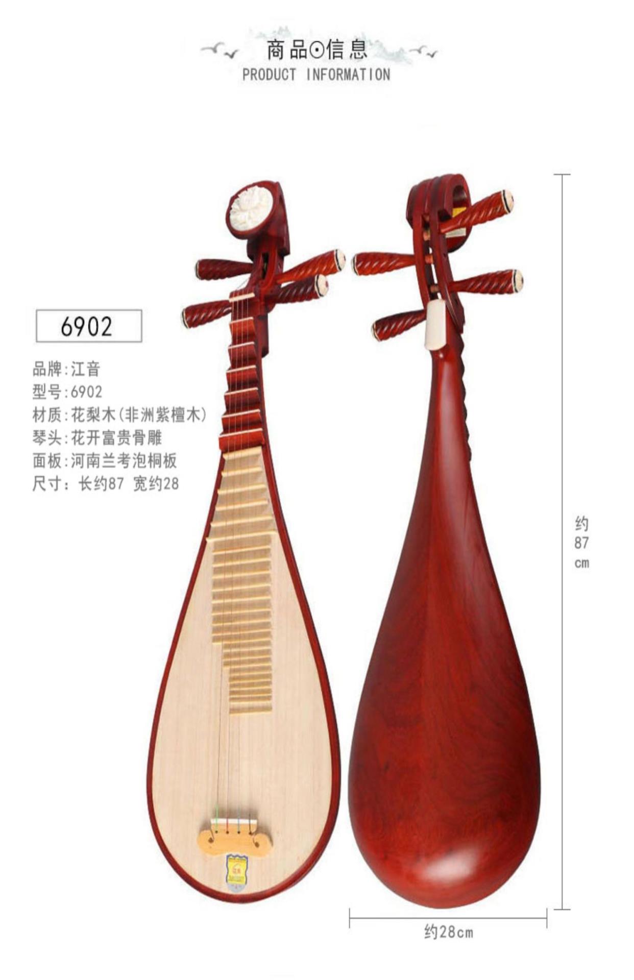 Cao cấp Jiangyin 6902 Red Rosewood Pipa Nhạc cụ Trẻ em Mới bắt đầu Luyện tập Người lớn Phụ kiện miễn phí - Nhạc cụ dân tộc