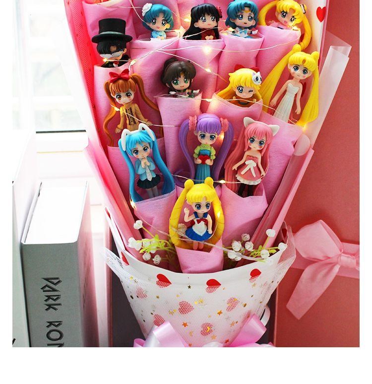 Sailor Moon Doll Bó hoa Tốt nghiệp Anime Hoạt hình Bó hoa Trang trí Quà tặng Cô gái Quà tặng Hộp quà Hoa hồng - Hoa hoạt hình / Hoa sô cô la