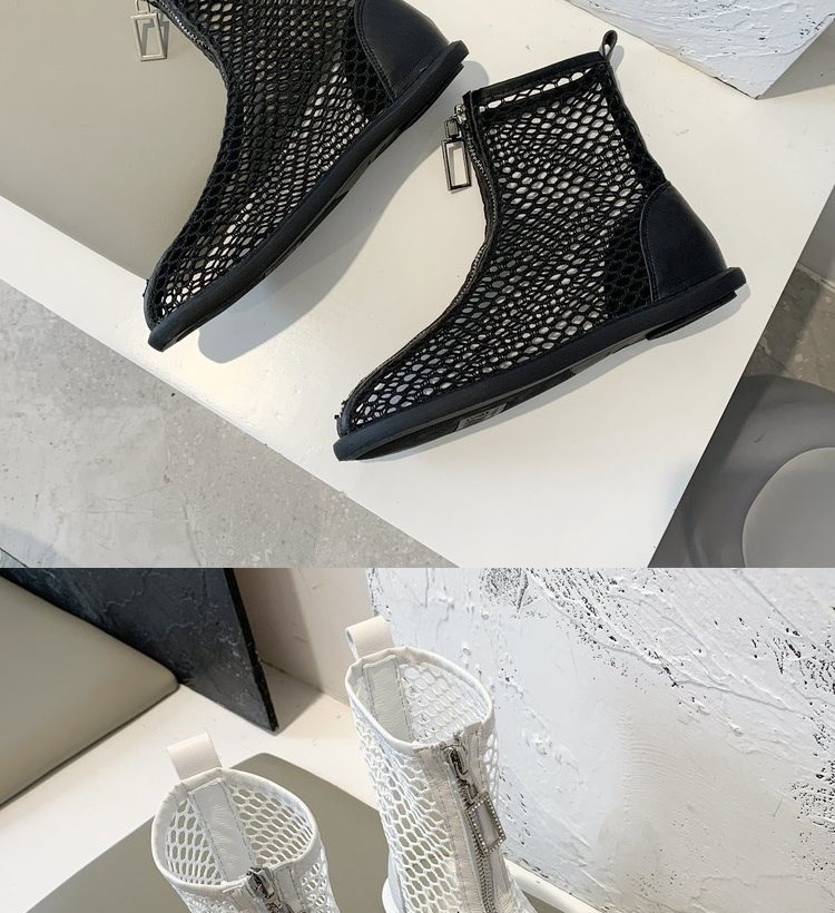 Xiaobai phiên bản Hàn Quốc của đế mềm Loukong giày bốt ngắn phụ nữ thời trang giày lưới chống thấm nước phụ nữ khởi động thời tiết nóng khởi động mát mẻ màu rắn thể thao mùa hè - Giày cao gót