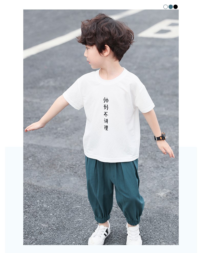Quần áo trẻ em, quần áo mùa hè cho bé trai, bộ quần áo mới năm 2020, phong cách phương Tây cho trẻ em, đẹp trai mùa hè, quần áo thủy triều kiểu Hàn Quốc ngắn tay cho trẻ em trung và nhỏ - Khác