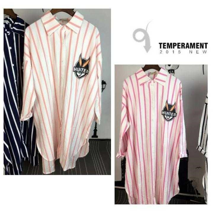 Váy ngủ nữ dài tay phong cách hàn quốc mùa hè áo sơ mi cotton cổ trụ rời sọc plus size đồ ngủ có thể mặc ngoài cho các nàng béo trong mùa xuân thu. - Đêm đầm