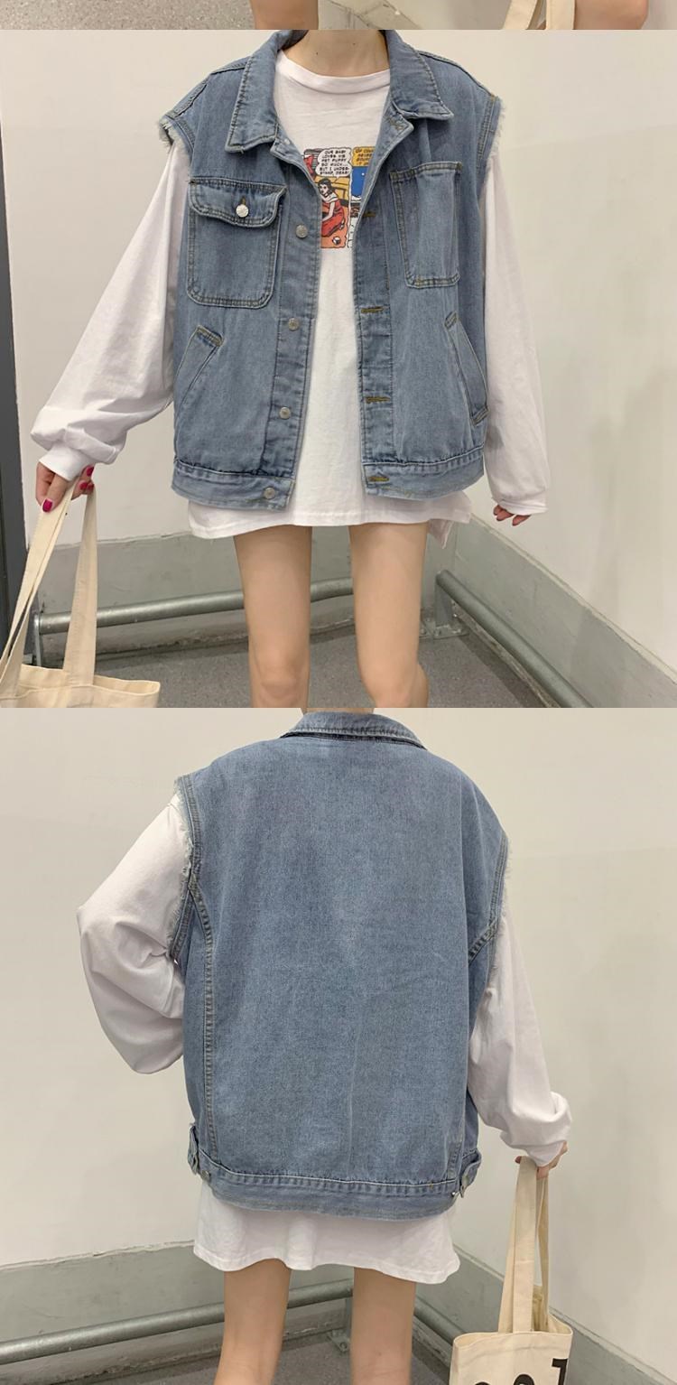 Phiên bản lớn của phụ nữ phiên bản Hàn Quốc mới của áo khoác denim lỏng lẻo MM200 pounds áo khoác không tay hoang dã giản dị. - Áo vest