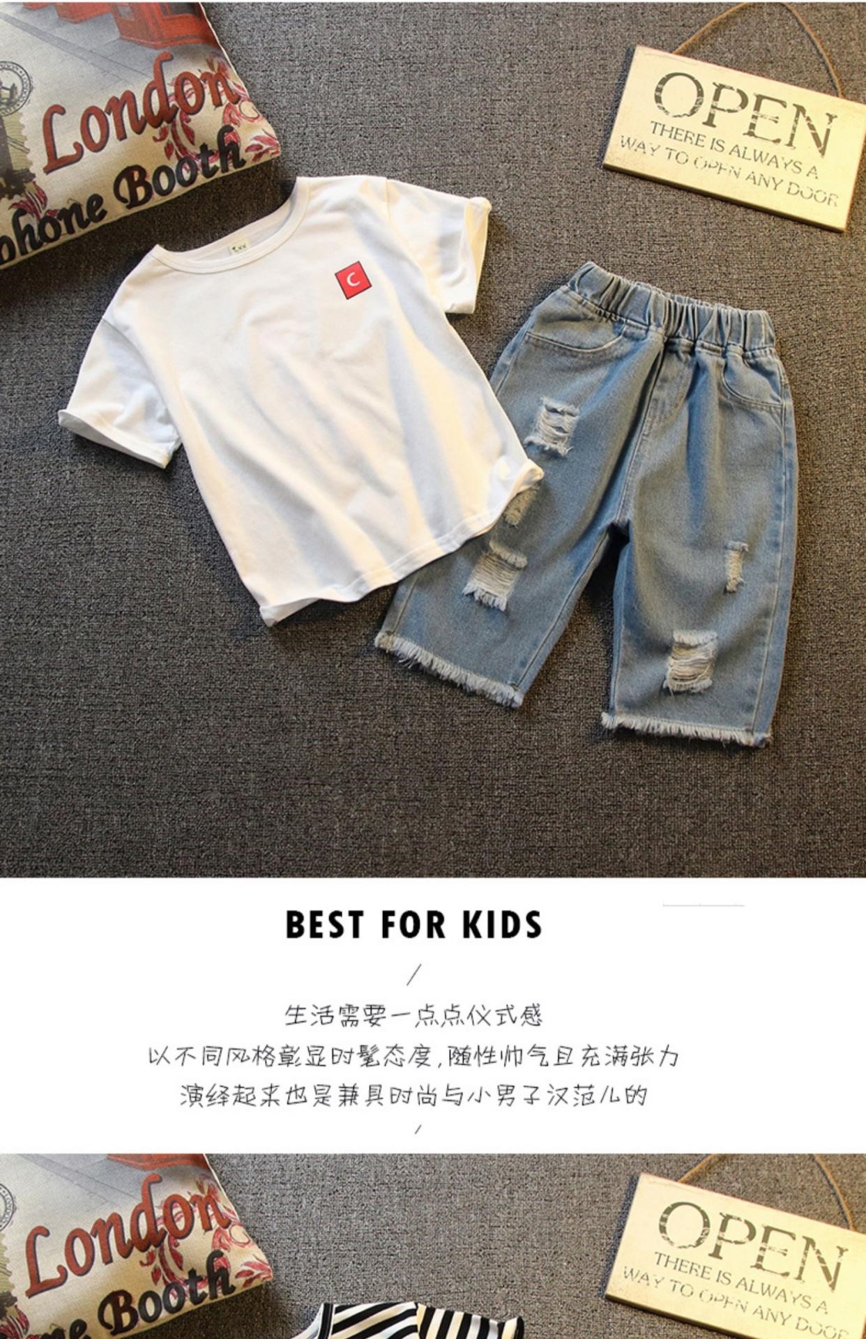 Quần áo trẻ em bé trai quần áo mùa hè 2020 trẻ em mới hợp thời trang và đẹp trai Phiên bản Hàn Quốc của bộ đồ hai mảnh mùa hè trẻ em kiểu phương Tây ngắn tay trẻ em - Khác