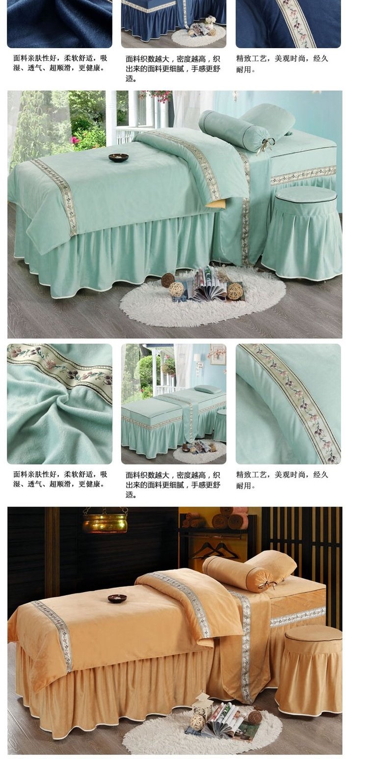Bộ khăn trải giường làm đẹp bốn mảnh đơn giản vải bông và vải lanh hình xăm khăn trải giường màu xám - Trang bị tấm