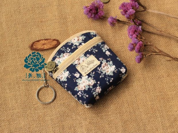 Cô gái tươi Hàn Quốc vải hoa dây kéo đôi dây kéo nhỏ đồng xu nhỏ túi đựng chìa khóa thẻ đựng đồ lặt vặt túi tiền xu - Trường hợp chính