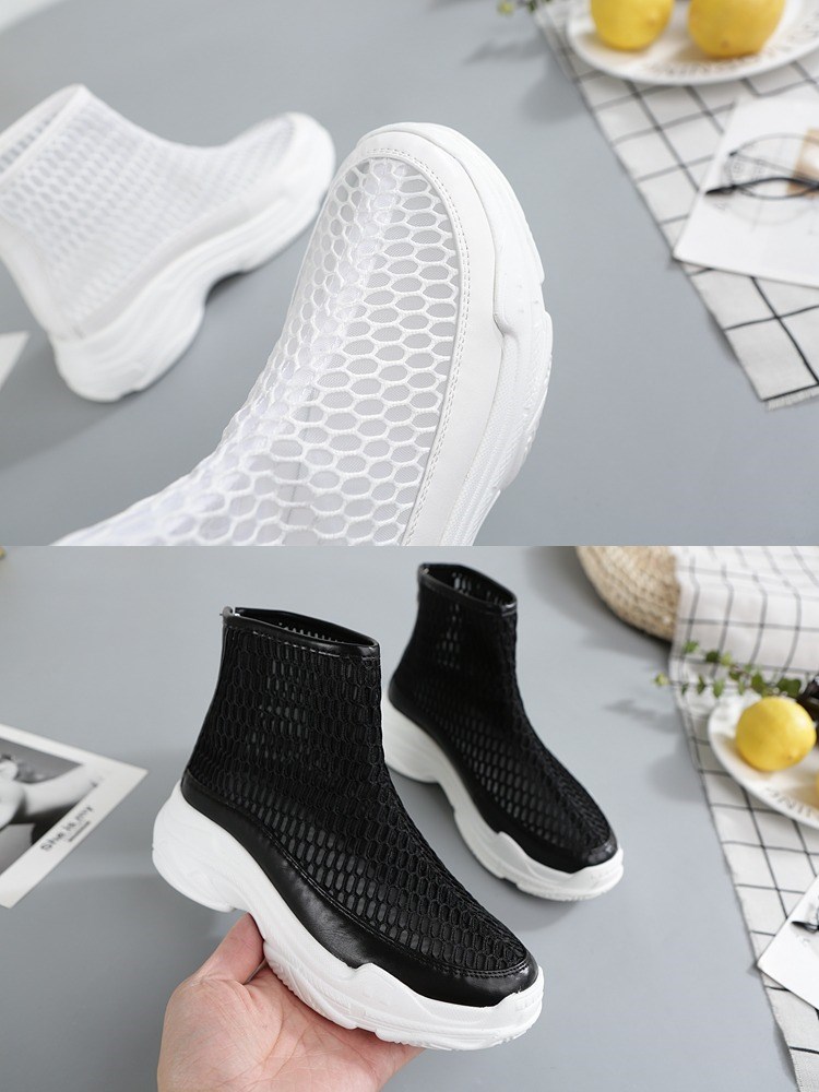 Giày cao cổ mùa thu BECHEDOR trẻ em ủng lưới rỗng thoáng khí trong giày siêu lửa ulzzang Harajuku dày phá cách - Giày cao gót