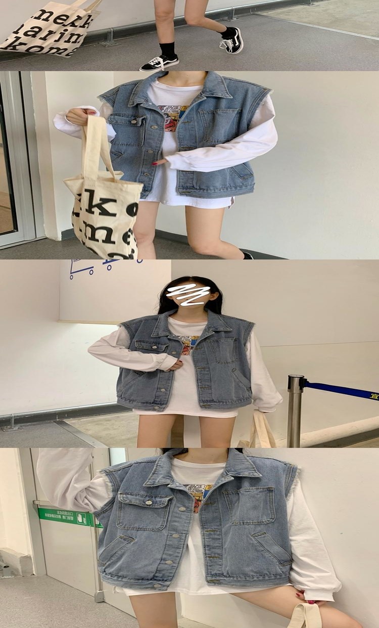 Phiên bản lớn của phụ nữ phiên bản Hàn Quốc mới của áo khoác denim lỏng lẻo MM200 pounds áo khoác không tay hoang dã giản dị. - Áo vest