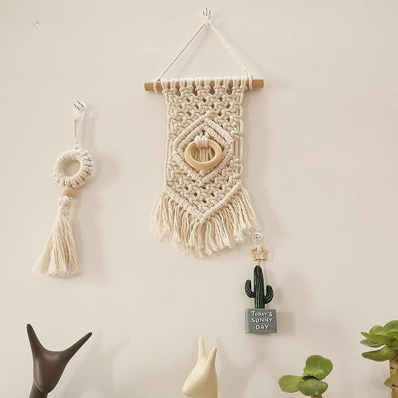 Vải dệt kim Bắc Âu thảm trang trí phòng ngủ sợi dây thừng bohemian túi trong chất liệu nhiếp ảnh vải trang trí tường treo tường tự làm đồ handmade - Tapestry