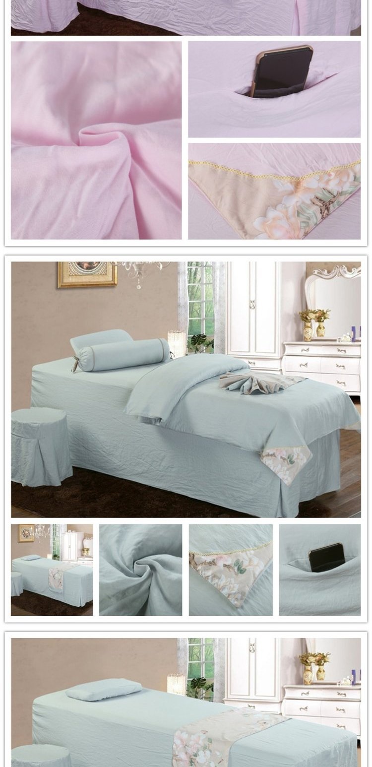 Bộ khăn trải giường làm đẹp bốn mảnh đơn giản vải bông và vải lanh hình xăm khăn trải giường màu xám - Trang bị tấm