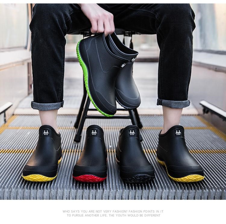 Giày đi mưa thời trang ống ngắn giày đi mưa không trơn trượt nước giày nam cộng với nhung ấm giày đi mưa ngắn vài đôi giày làm việc ngoài trời không thấm nước - Rainshoes