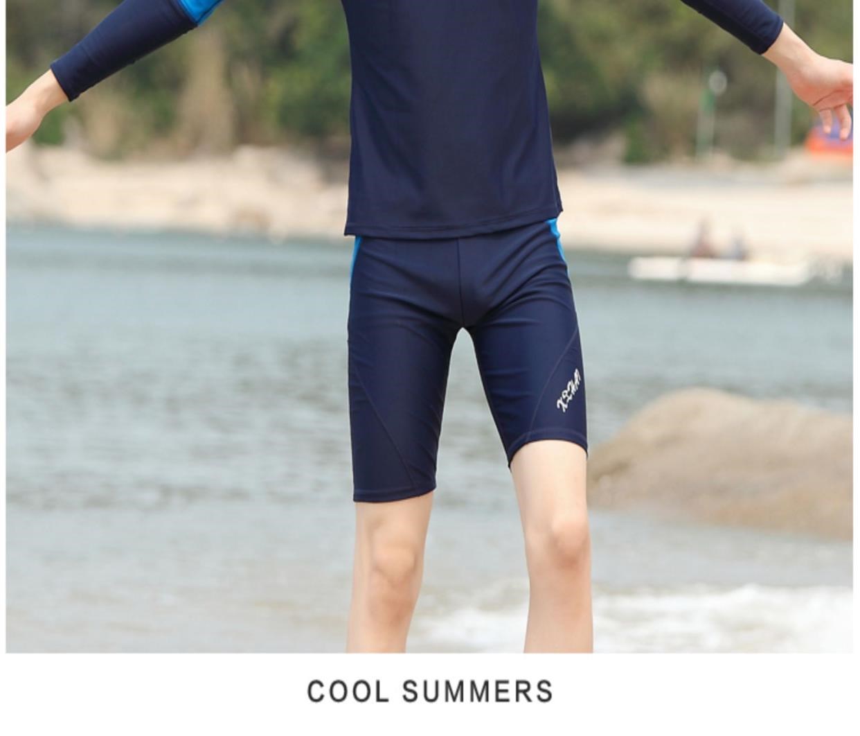 Bộ quần áo bơi nam dài tay chống nắng khô nhanh chóng quần trên đầu suối nước nóng năm điểm xẻ tà cộng với kích thước áo tắm - Nam bơi đầm