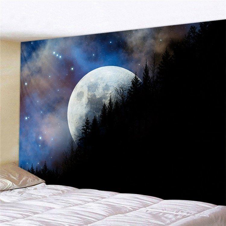 Bầu trời đầy sao và mặt trăng đầu giường phòng ngủ tấm thảm tường treo vải khăn trải bàn nền vải trang trí sống miễn phí cú đấm để gửi ánh sáng - Tapestry